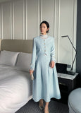 Blanc Tweed Pin-Tuck Flared Long Skirt