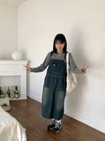 Makui Denim Suspender Long One Piece