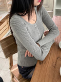 Toss Ribbed Color Matching Round Crop Long Sleeve Cardigan