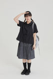 [BAONHAUS] Hae Nylon Collar Shirring Short Sleeve Blouse