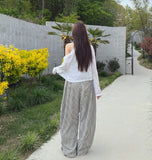 Stripe Loose Fit Folding Wide Banding Seersucker Pants