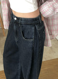 Fotton Pintuck Snap Washing Wide Denim Pants