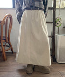 Kiden banding pin tuck corduroy belt long skirt