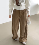 Corduroy Folding Pintuck Hem Snap Wide Banding Pants