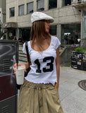 13 Numbering Ruffle Cap Sleeve Short Sleeve