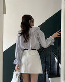 Aper Stripe Frill Blouse