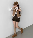 Corduroy Fleece Brushed A-line Pleated Winter Pants Skirt