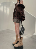 Block Leather Cargo Miniskirt