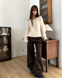 Lenu Punching Round Loose Fit Long Sleeve Long Knit