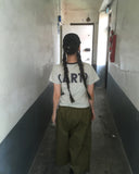 Neku Vintage Stripe Lettering Print Short Sleeve T-Shirt