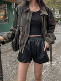 Vintage washed balloon collar denim jacket