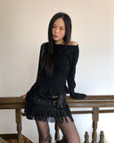 O-Ha Boat Neck Off-Shoulder Side Shirring Slim Knit