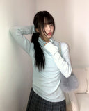 Teuan High-Neck Button Brushed Wool Long Sleeve T-Shirt