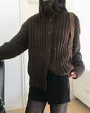 Luon wool high-neck loose cardigan