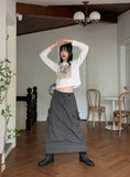 Tilla Linen See-through Color Matching Slim Long Sleeve Hood T-shirt