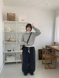 Tomiki banding string dot fleece wide pants