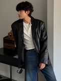 Cecler Leather Pin Tuck Jacket