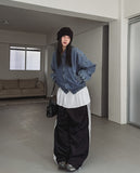 Kanto incision denim two-way quilted flight jumper