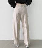 Clip Rayon Blend Span Pin Tuck Wide Slacks Pants