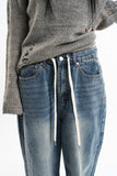 Drawstring wide denim pants