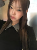 Rosin Color Matching Collar Button Slim Long Sleeve T-shirt