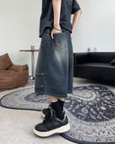 Epearl pintuck Bermuda denim pants