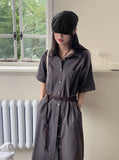 Rest Shirt Pocket Split Long Short Sleeve One Piece