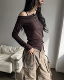 NP Slit Strap Unbalance Shoulder Long Sleeve