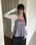 Cushing Flower Pattern Frill Sleeveless Blouse