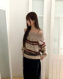 Nia Stripe Off-Shoulder Overfit Long Sleeve Knit