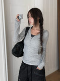 Naron Halter Sleeveless Button V Hood T-Shirt Set