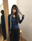 Muhi Button Heart Neck Long Sleeve T-shirt