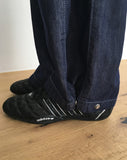 Dad side pin tuck snap button wide long denim pants