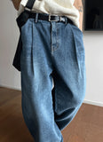 Roll-up wide washing denim