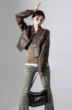 Crop Stiff Leather Jacket