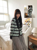 Woolen Stripe Round Knit Cardigan