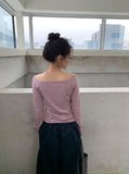 Domas Off-Shoulder Boat Neck Long Sleeve T-Shirt