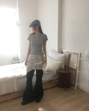 Dome lace see-through unbalanced layered midi skirt