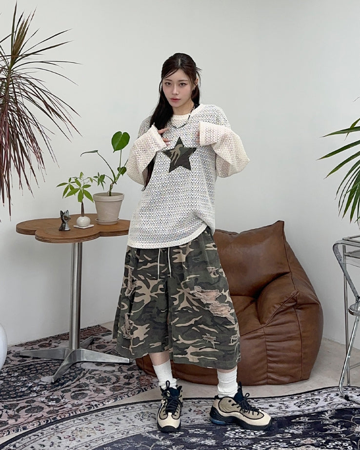 【SATIIIZ】Bark Vintage Camo Bermuda Pants modernif (モダンイフ) - バークヴィンテージカモバミューダ