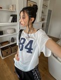 84 Numbering Off-Shoulder Loose Fit Short Sleeve