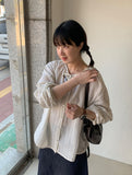 [BAONHAUS] Lulubo Shirring Round Stripe Blouse