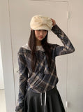 Sisson Check Scarf Off-Shoulder Long Sleeve Tee