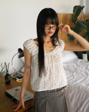 Shua lace punching ribbon puff blouse