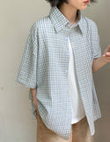 [Unisex] Kecho Seersucker Check Over Short Sleeve Shirt