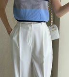 Hwie Pin Tuck Wide Straight Slacks
