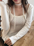 Gren Dot Frill Cardigan Sleeveless Set