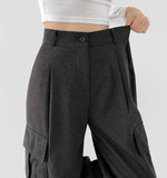 Two-way brushed pintuck long wide jogger high quality pants