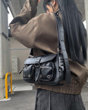 Cont Leather Pocket Shoulder Bag