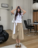 Royal lettering strap unbalanced shoulder short sleeves