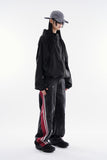 Bumpy side track wrinkle denim pants